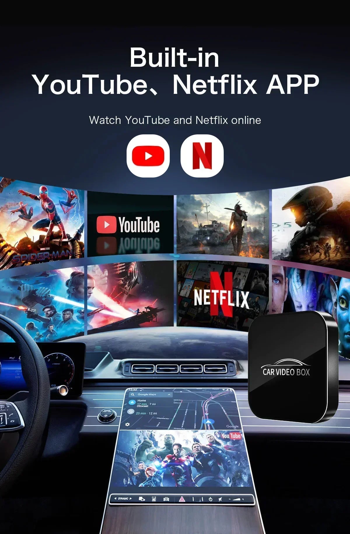 2025 New Andriod 12.0 Video Box Wireless Android Auto & Wireless Carplay 3in1 Smart Multimedia Adapter Built-in Netflix YouTube by Tech-Home Store