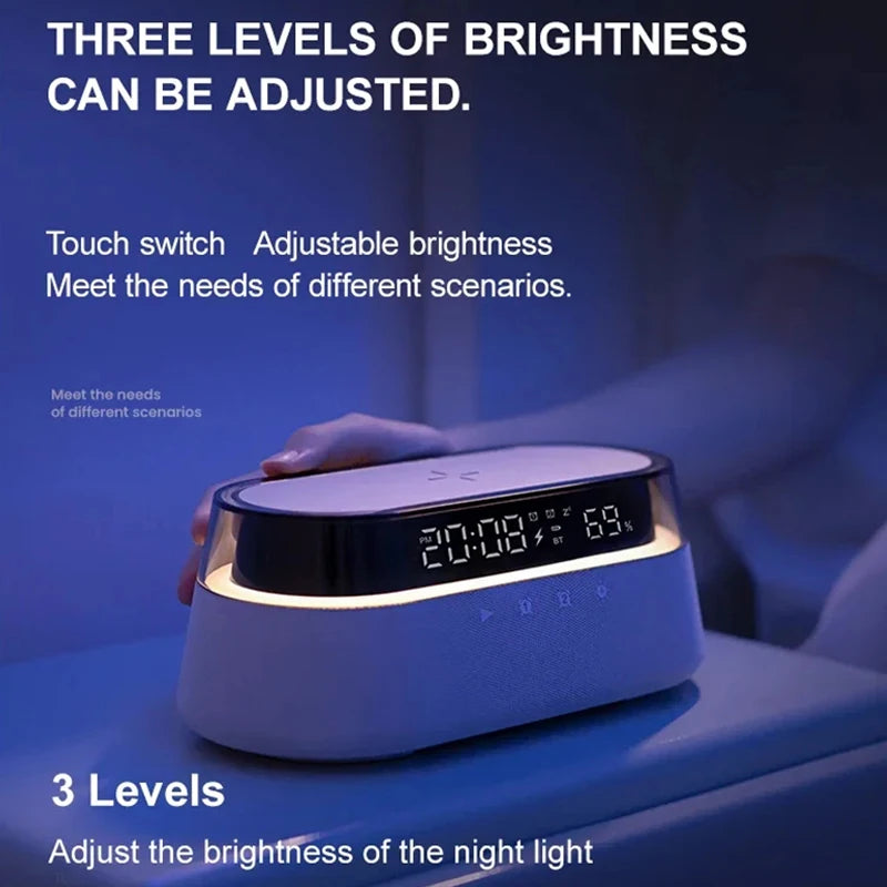 6-in-1 Smart Alarm Clock - 15W Wireless Charger, Bluetooth Speaker, FM Radio, Dual Alarm, USB Charger & RGB Night Light by Tech-Home Store