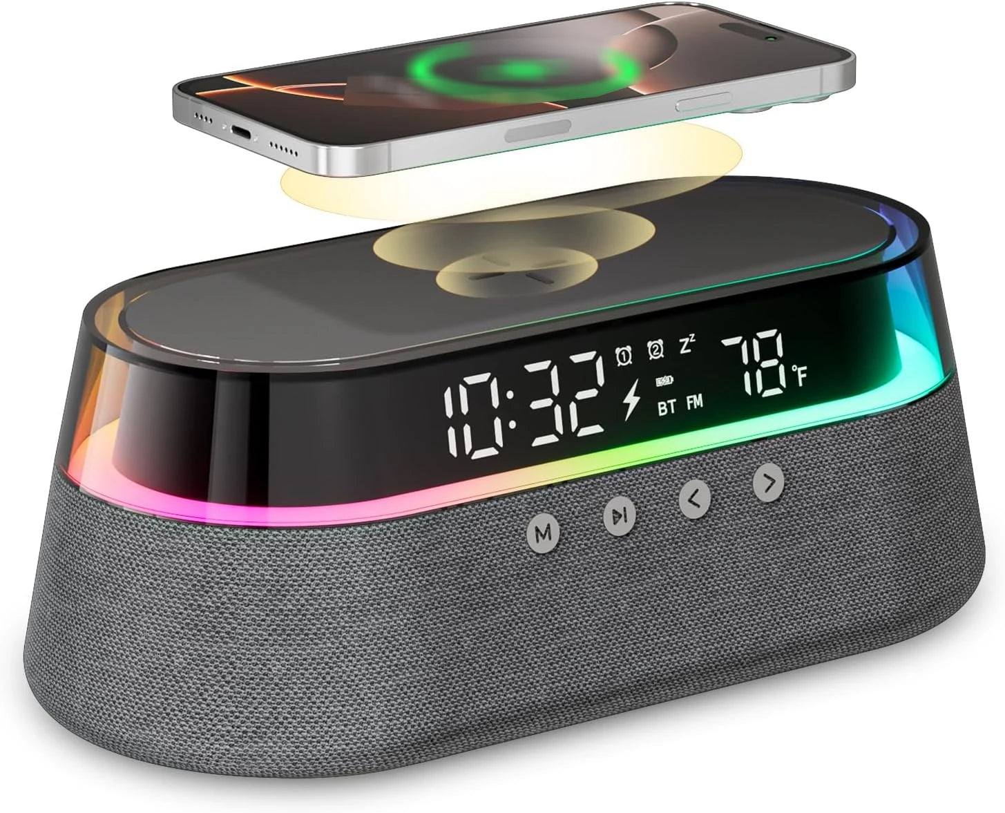 6-in-1 Smart Alarm Clock - 15W Wireless Charger, Bluetooth Speaker, FM Radio, Dual Alarm, USB Charger & RGB Night Light by Tech-Home Store