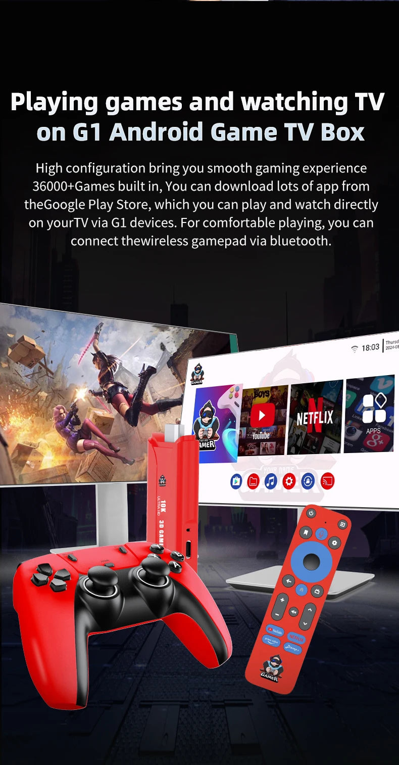 G1 Dual System 8K WIFI 2.4G/5G 3D Game Stick Retro Video Games Console Android 13.0 Game TV Box 64G Oubler Rocker 28000+ Games by Tech-Home Store