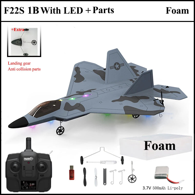 2024 New F22S 2.4G 4CH 3D6G RC Airplane Raptor F22 Warplane WLtoys A180 Upgrade Version LED Light With Gyroscope Out Door Toys by Tech-Home Store