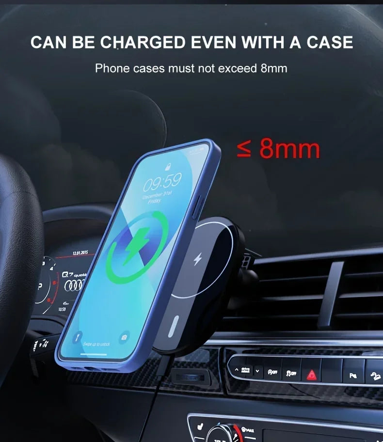 MagGrip Car Wireless Charger Holder For MagSafe iPhone 12 13 14 15 16 17 Pro Max On Air Vent - 15W Fast Charging by Tech-Home Store