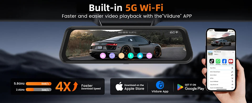 E-ACE 4K Dashcam 9.66'' Mirror Dash Car Camera 2.5K Rear Camera Support WIFI GPS ADAS Touch Screen Video Recorder Black Box by Tech-Home Store