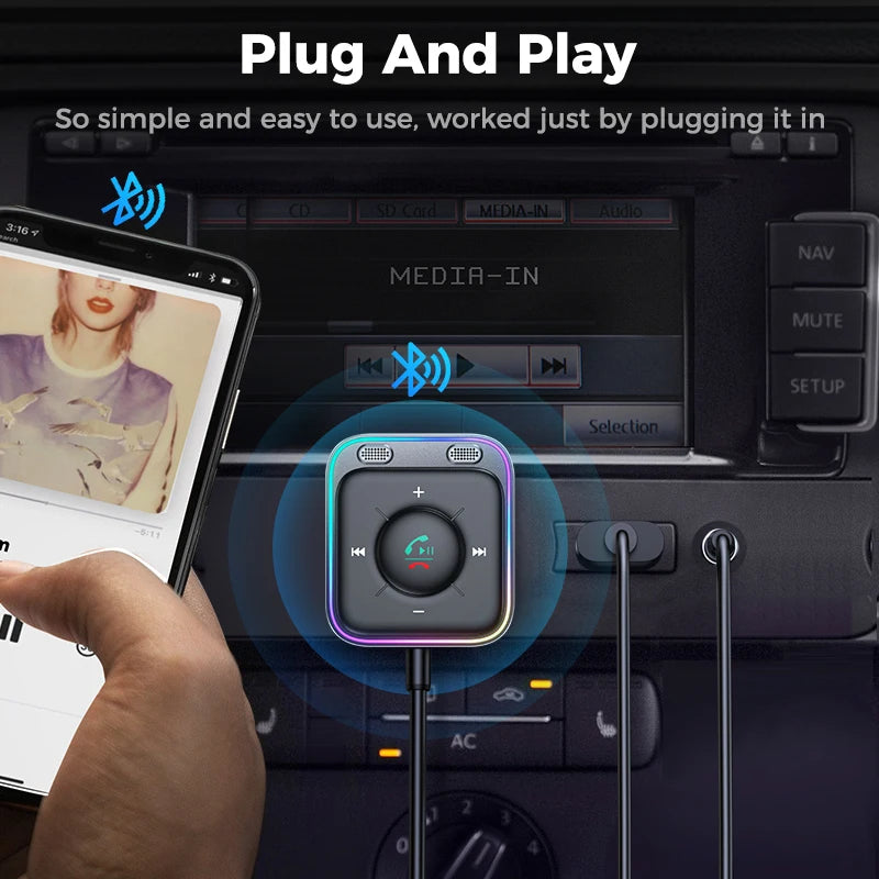 Joyroom Bluetooth 6.0 Wireless Receiver Car Adapter Enhanced Dual Mics ENC Noise Cancellation 3.5mm AUX Car Bluetooth Receiver by Tech-Home Store