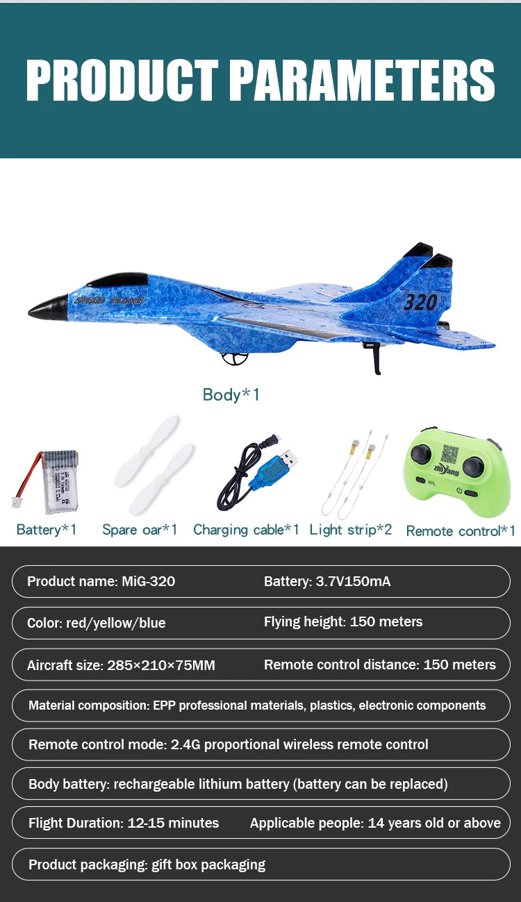 Parkten 2.4G 2CH Glider RC Ariplane P320 Fixed Wing Fighter Aircra Hand Throwing Foam Outdoor Toys For Boys Birthday Gift by Tech-Home Store