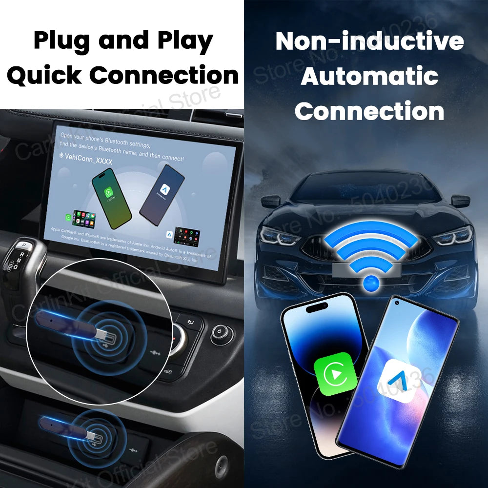 CarlinKit 5.0 Mini Ultra Wireless Adapter Wireless CarPlay Android Auto For OEM Car Plug and Play WiFi Bluetooth Auto Connection by Tech-Home Store