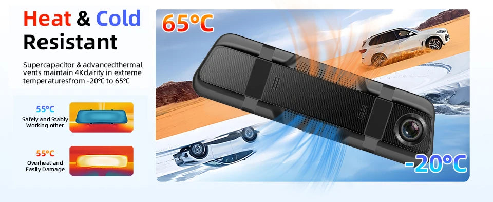 E-ACE 4K Dashcam 9.66'' Mirror Dash Car Camera 2.5K Rear Camera Support WIFI GPS ADAS Touch Screen Video Recorder Black Box by Tech-Home Store