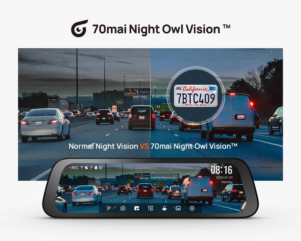 70mai Rearview Dash Cam S500 9.35'' Touch Screen 70mai S500 Car DVR 3K Super Capacitor Dual-Channel HDR Voice Control 24H Park by Tech-Home Store