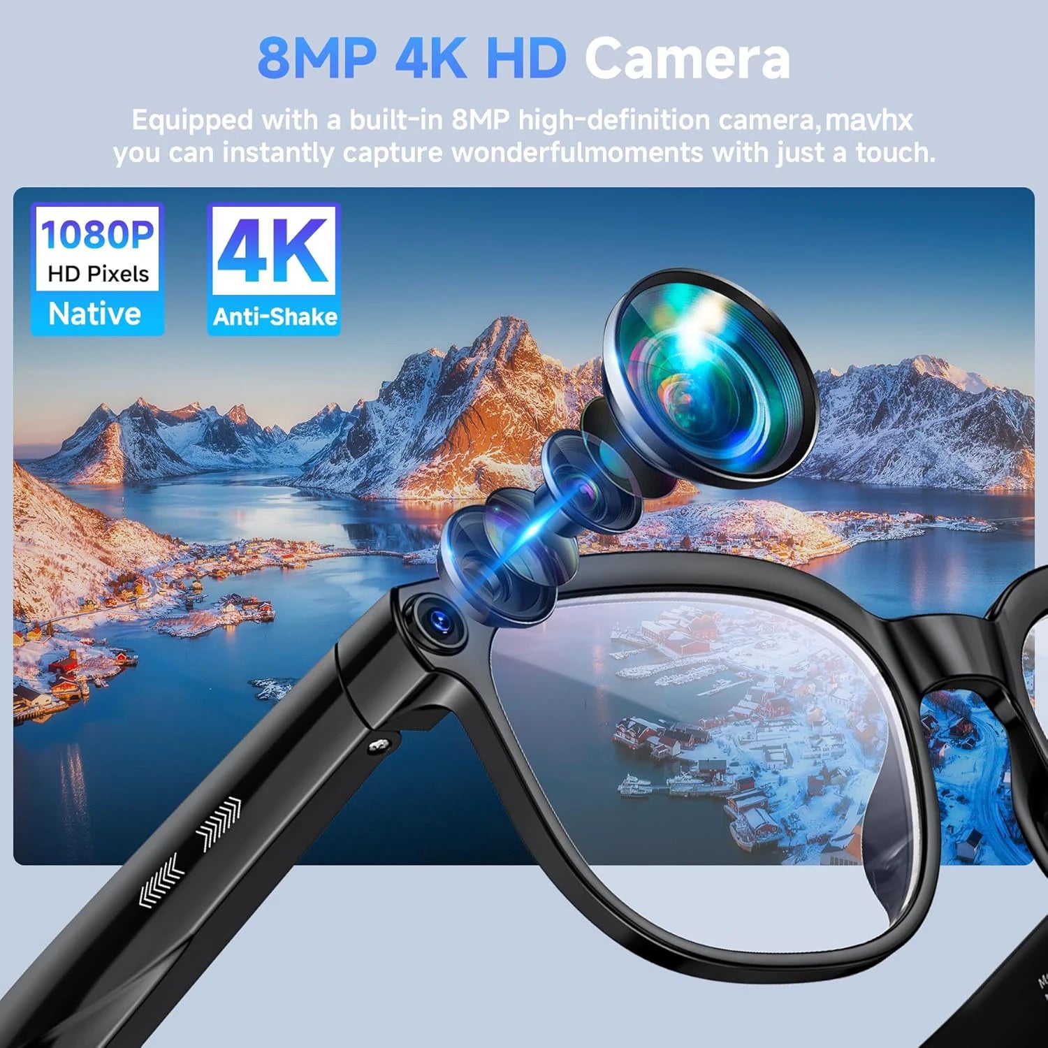 VisionTech NovaSight 4K 8MP Smart Glasses - Real Time Translation Over 150 Languages With ChatGPT AI by Tech-Home Store