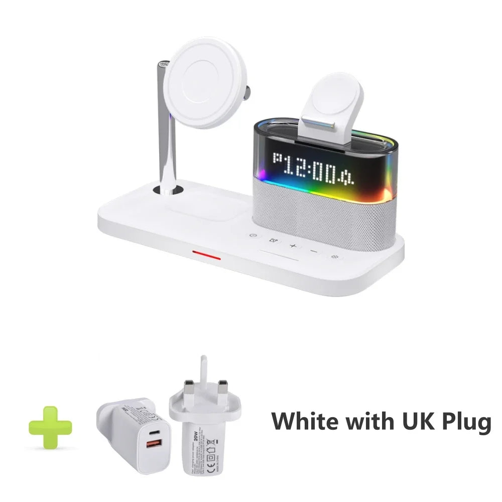 ZenCharge 5-In-1 Wireless Charger Stand Alarm Clock - Fast 15W Charging With Magnetic Alignment And RGB Night Light by Tech-Home Store