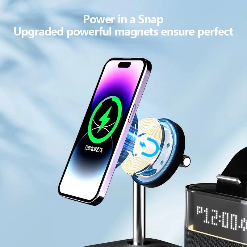 ZenCharge 5-In-1 Wireless Charger Stand Alarm Clock - Fast 15W Charging With Magnetic Alignment And RGB Night Light by Tech-Home Store