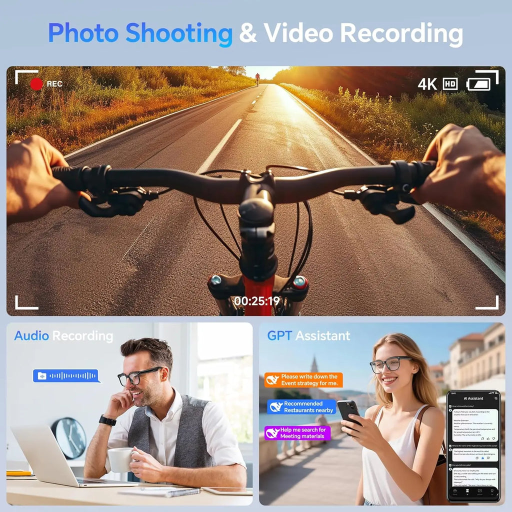 VisionTech NovaSight 4K 8MP Smart Glasses - Real Time Translation Over 150 Languages With ChatGPT AI by Tech-Home Store
