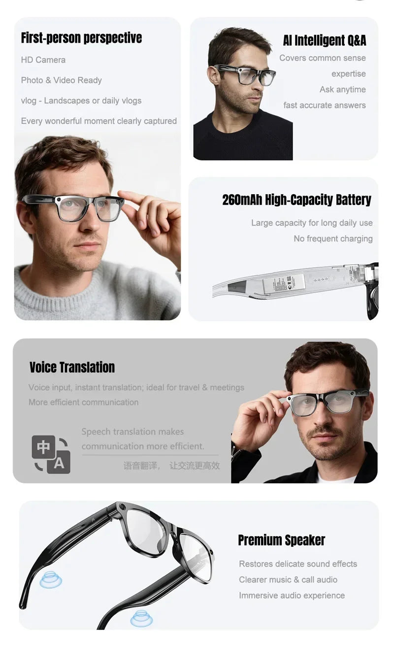 NovaTech VisionGlass 4K AI Smart Glasses - 800W Pixel Camera and Real Time Translation in 75 Languages by Tech-Home Store