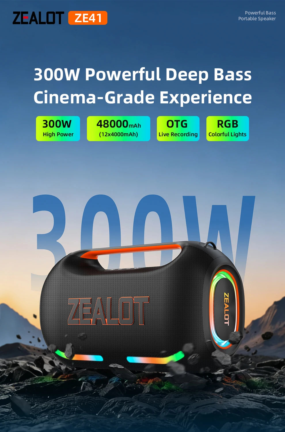 ZEALOT ZE41 Bluetooth Speaker, 300W RMS Peak 400W, High Volume Deep Bass, 48000mAh Battery, RGB Light, Waterproof by Tech-Home Store
