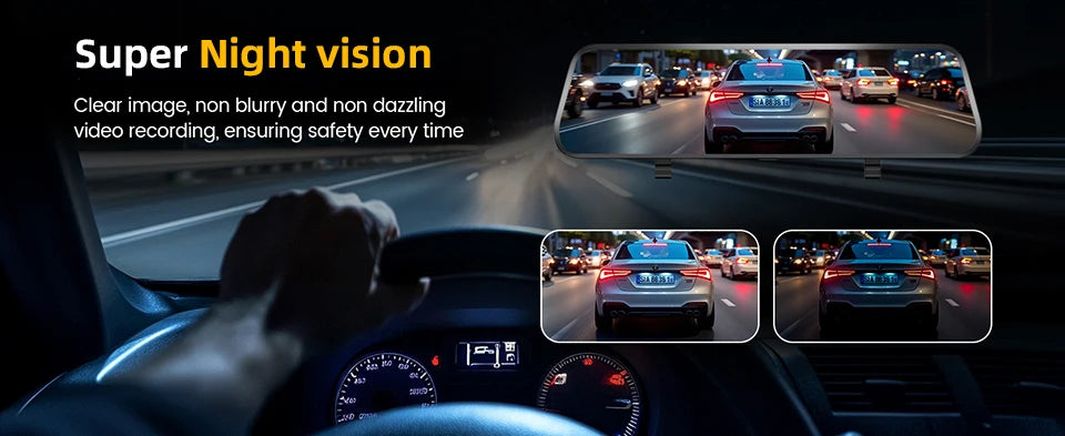 E-ACE 4K Dashcam 9.66'' Mirror Dash Car Camera 2.5K Rear Camera Support WIFI GPS ADAS Touch Screen Video Recorder Black Box by Tech-Home Store