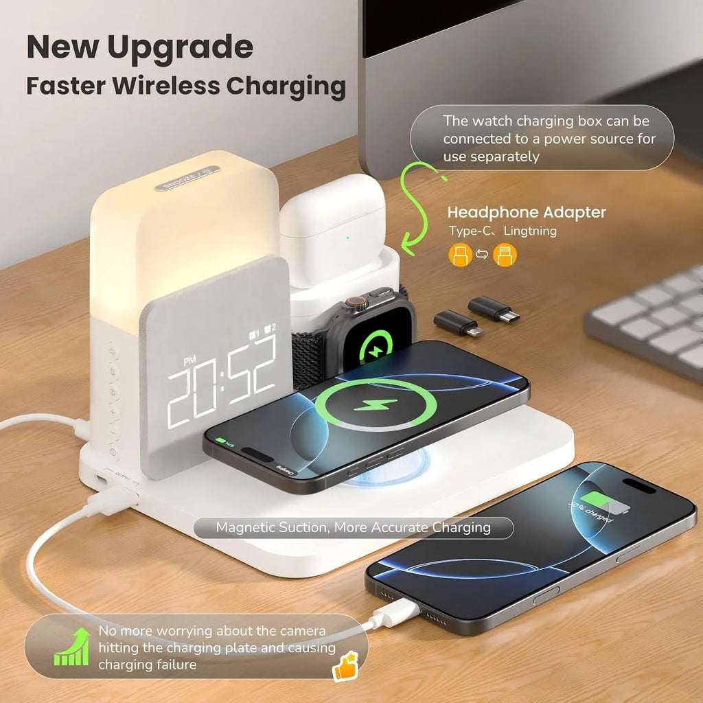 NovaCharge 7 In 1 MagSafe Alarm Clock Charger Wireless Station - Night Light Display With USB-C Quick Charge by Tech-Home Store