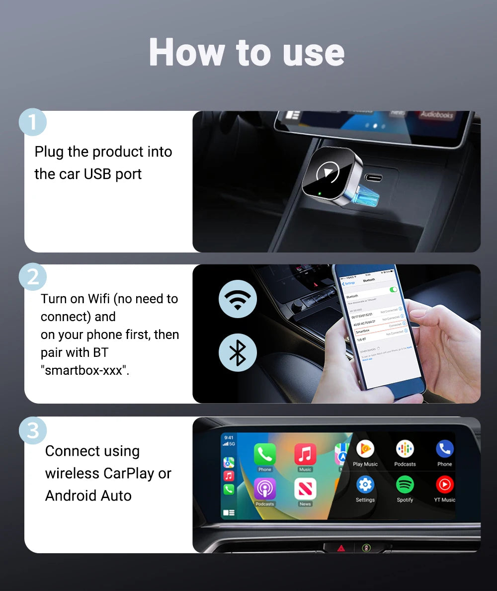 New Super Mini Carplay AI Box Wired to Wireless CarPlay/Android Auto 2in1 Box 5GHz WiFi5 for 99% Original Wired CarPlay/Auto Car by Tech-Home Store