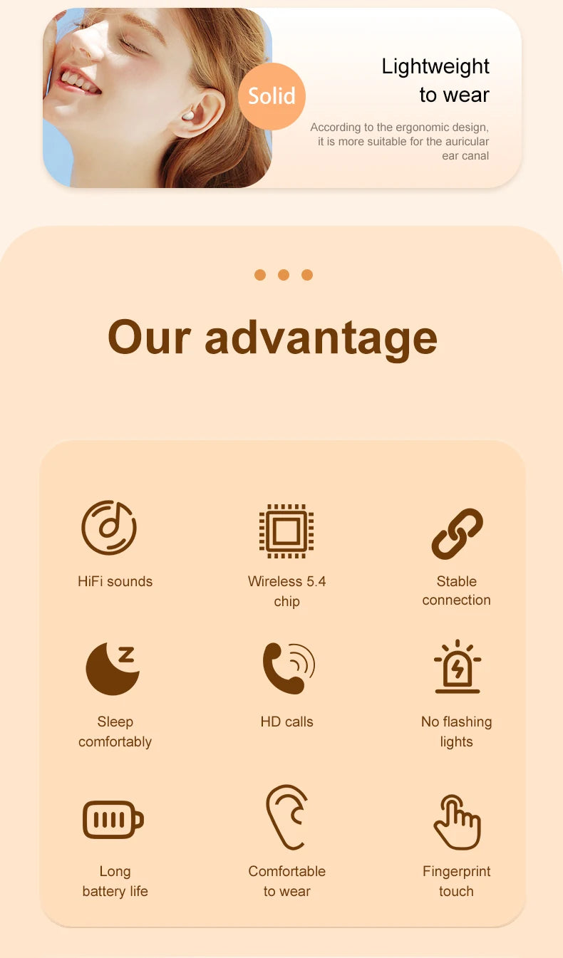 Wireless Bluetooth sleeping Headphones Noise canceling earbuds Hidden Headset Mini Invisible Earphones With Mic Sport Waterproof by Tech-Home Store