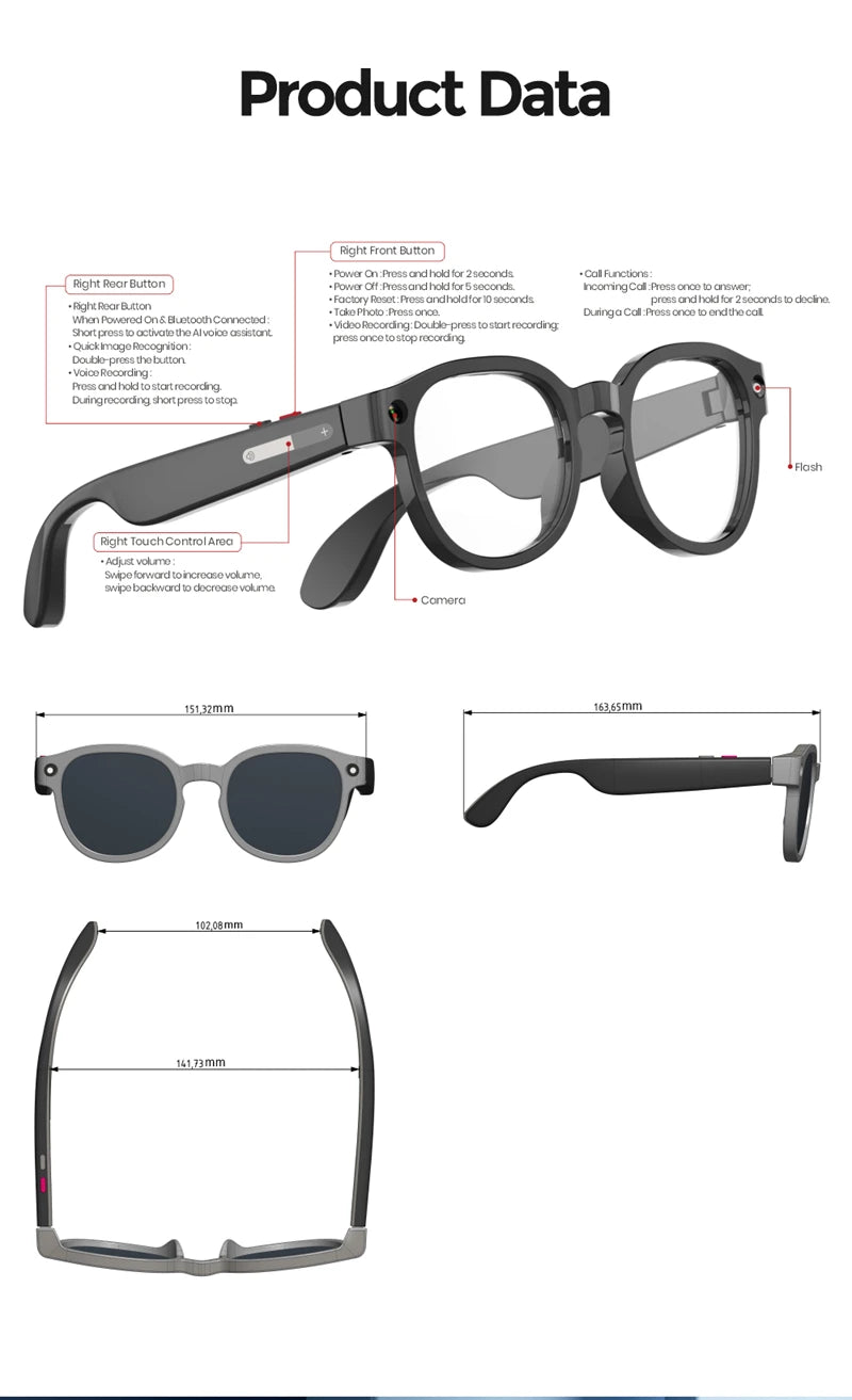 AI Vision Smart Sun Glasses - Translation Ready With 8MP Camera 4K Video Bluetooth Calls by Tech-Home Store