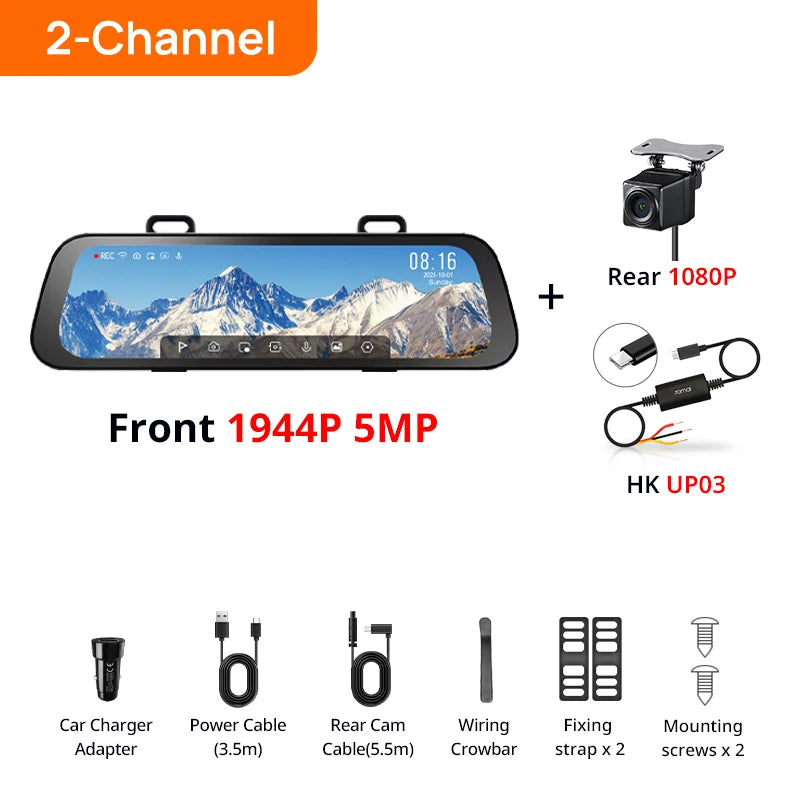 70mai Rearview Dash Cam S500 9.35'' Touch Screen 70mai S500 Car DVR 3K Super Capacitor Dual-Channel HDR Voice Control 24H Park by Tech-Home Store