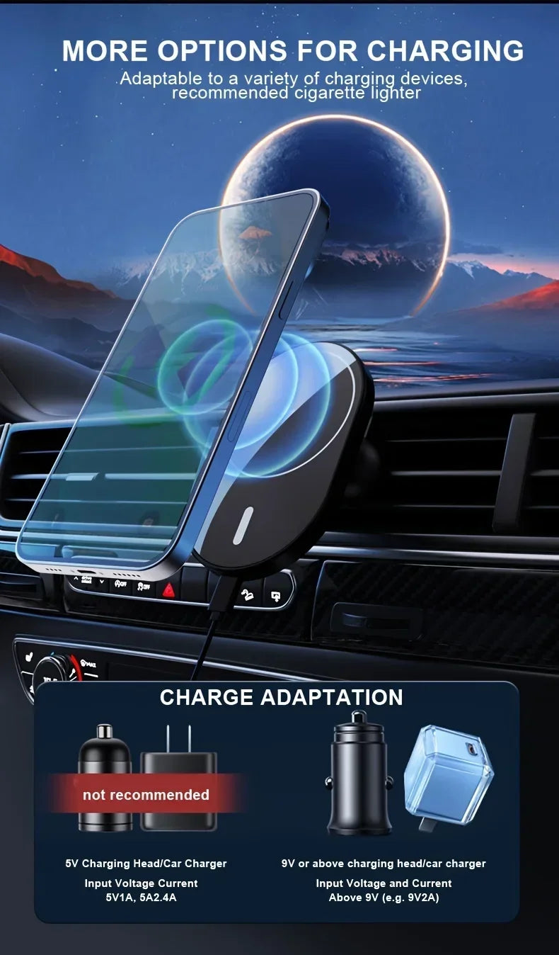 MagGrip Car Wireless Charger Holder For MagSafe iPhone 12 13 14 15 16 17 Pro Max On Air Vent - 15W Fast Charging by Tech-Home Store