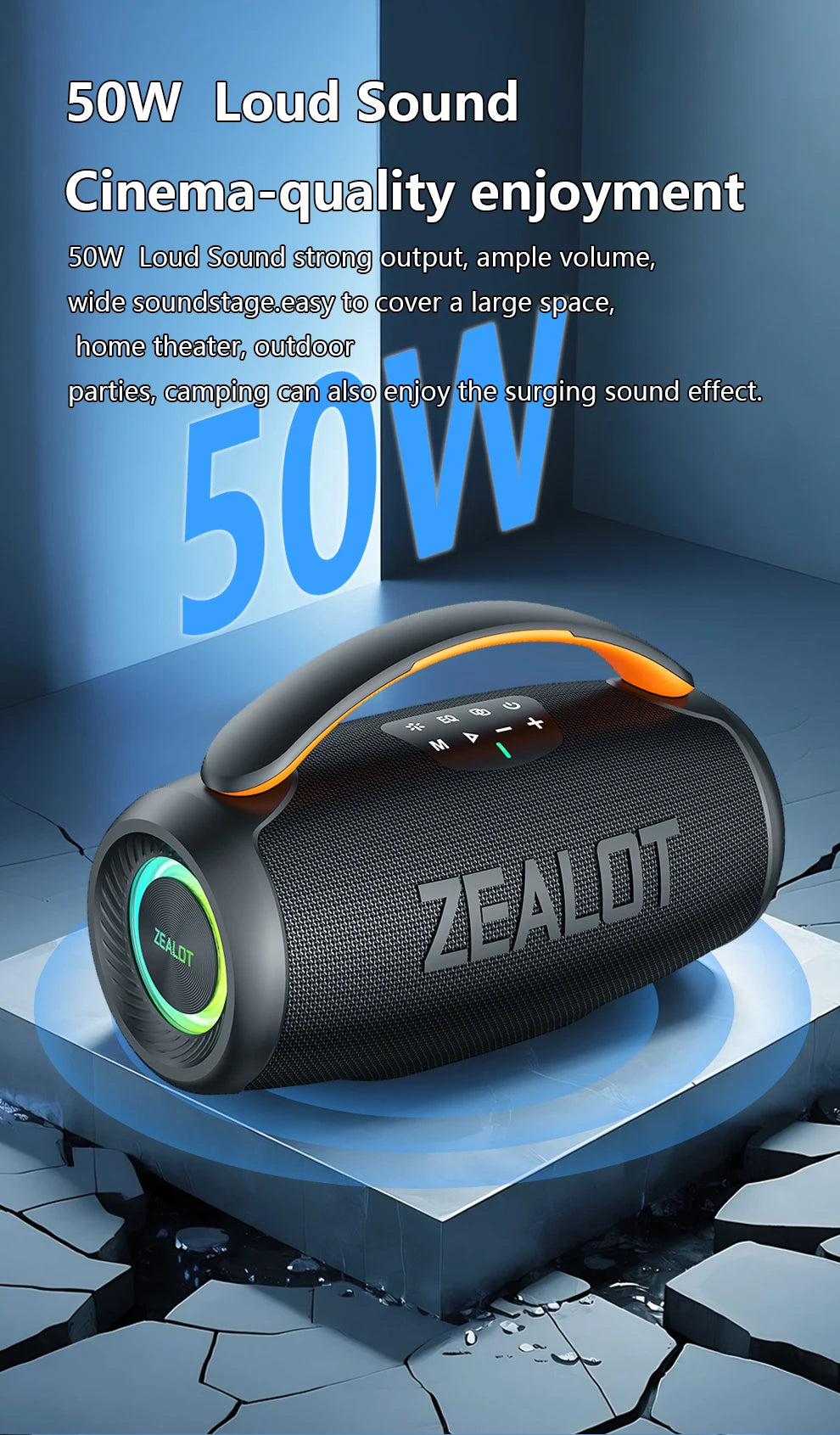 ZEALOT-P11 Bluetooth Speaker 50W Wireless Party Speaker with Bluetooth 5.4 Stereo Sound Comfortable handle Controllable Lightin Portable For Outdoors Long Battery Life by Tech-Home Store