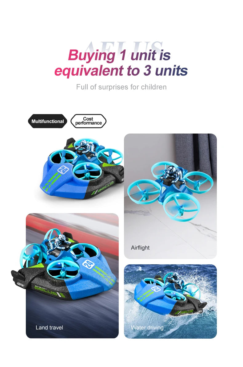 4DRC Mini RC Drone Altitude Hold Headless Mode 3 in 1 Sea Land Air Flight 2.4G Remote Control Quadcopter Boat RC Helicopter Toys by Tech-Home Store