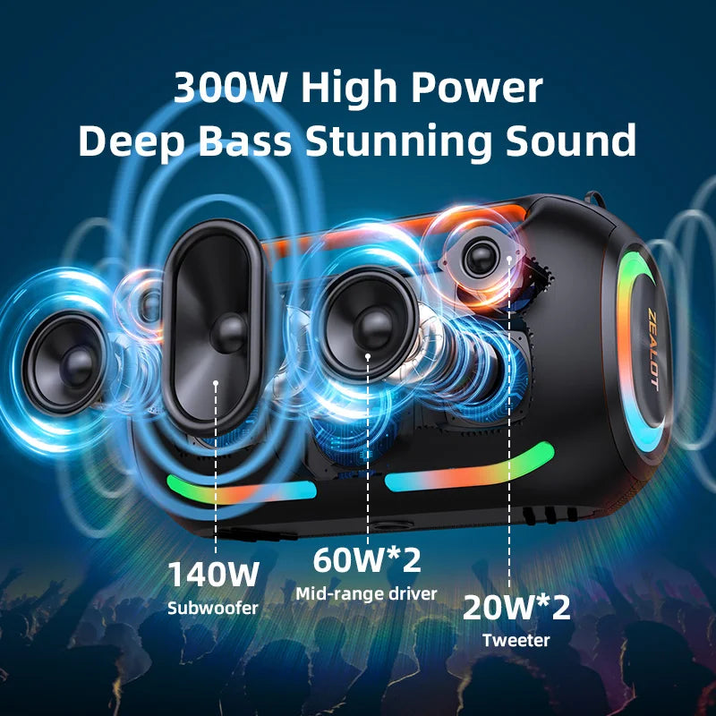 ZEALOT ZE41 Bluetooth Speaker, 300W RMS Peak 400W, High Volume Deep Bass, 48000mAh Battery, RGB Light, Waterproof by Tech-Home Store