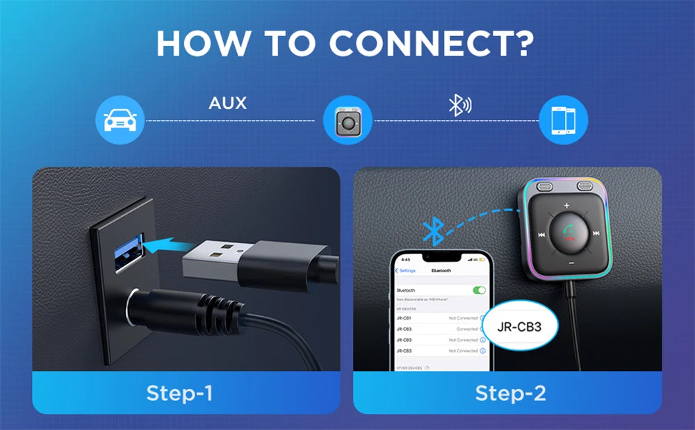 Joyroom Bluetooth 6.0 Wireless Receiver Car Adapter Enhanced Dual Mics ENC Noise Cancellation 3.5mm AUX Car Bluetooth Receiver by Tech-Home Store
