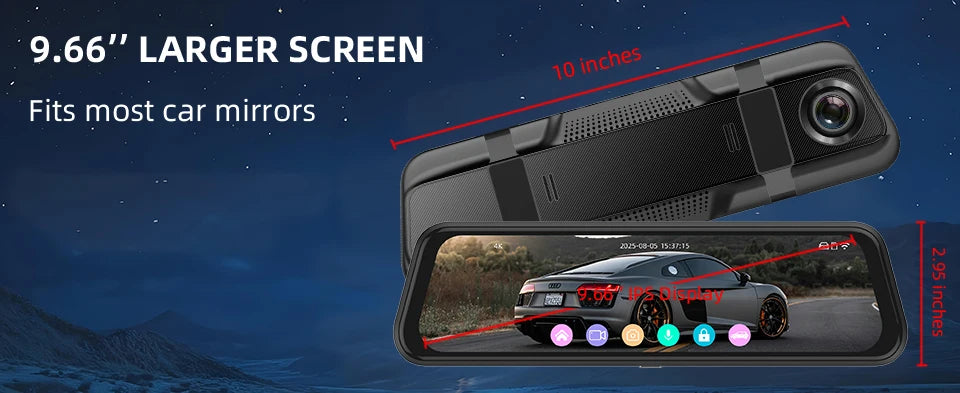 E-ACE 4K Dashcam 9.66'' Mirror Dash Car Camera 2.5K Rear Camera Support WIFI GPS ADAS Touch Screen Video Recorder Black Box by Tech-Home Store