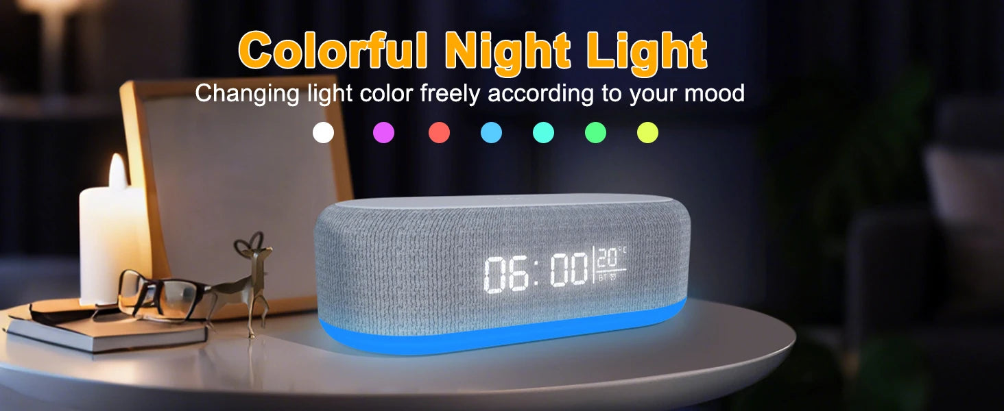 Multifunction 6 in 1 Bluetooth Smart Speakers With Wake Up Clock Colorful RGB Atmosphere Night Light Wireless Charge for IPhone by Tech-Home Store