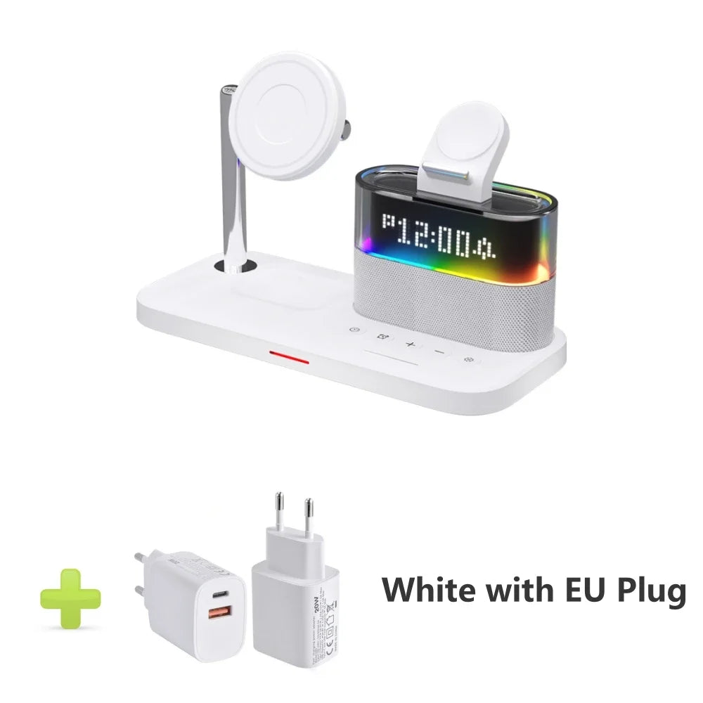 ZenCharge 5-In-1 Wireless Charger Stand Alarm Clock - Fast 15W Charging With Magnetic Alignment And RGB Night Light by Tech-Home Store