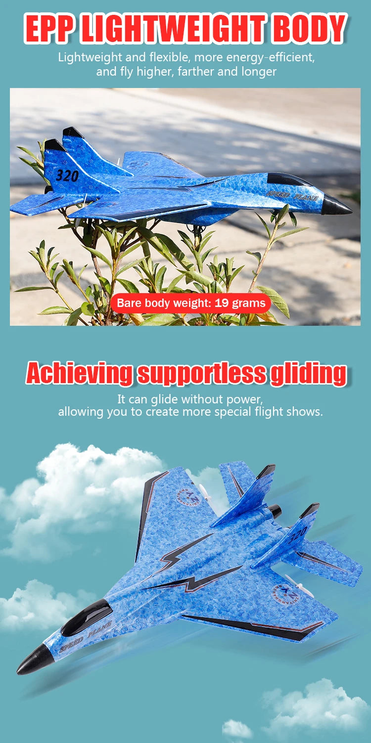 Parkten 2.4G 2CH Glider RC Ariplane P320 Fixed Wing Fighter Aircra Hand Throwing Foam Outdoor Toys For Boys Birthday Gift by Tech-Home Store