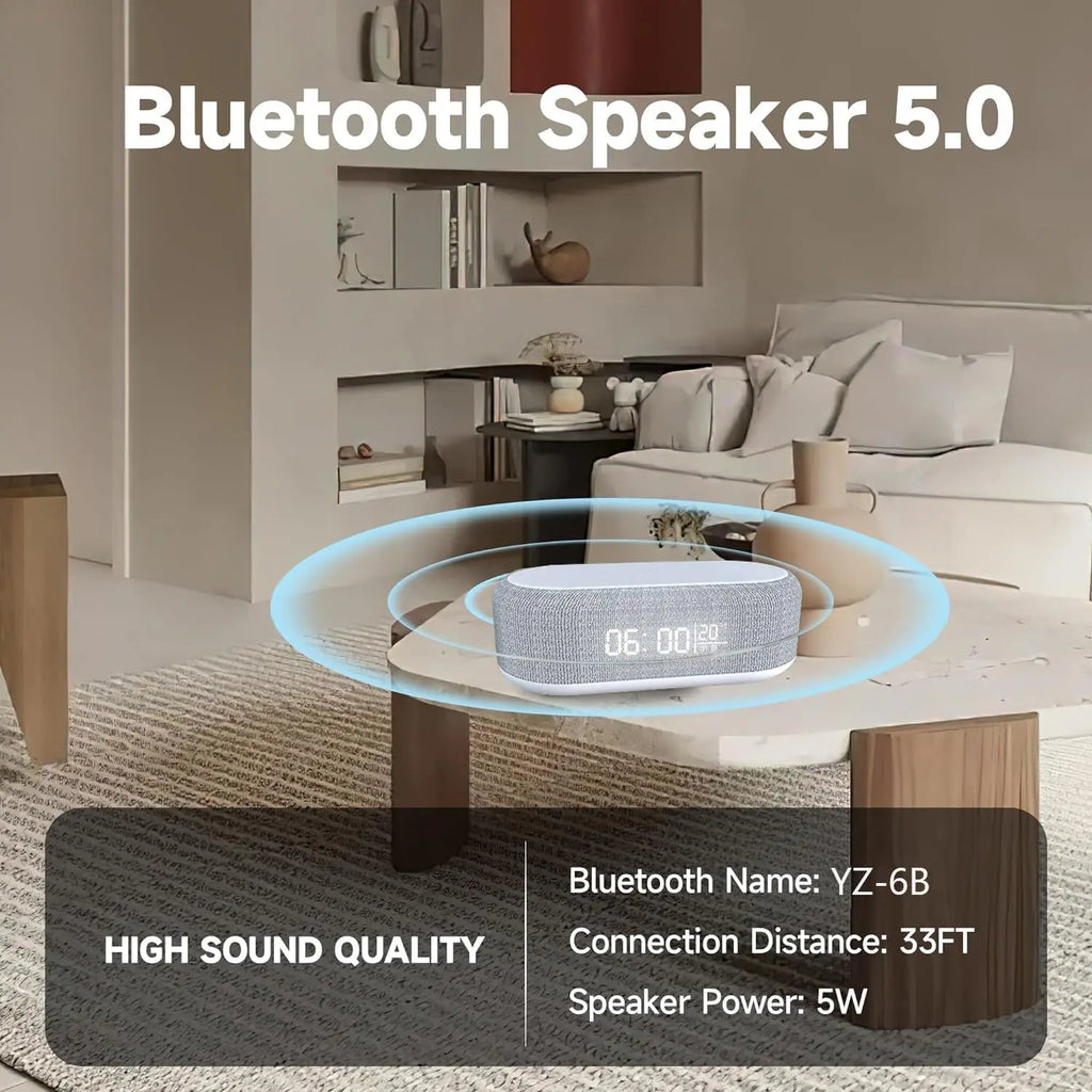 Multifunction 6 in 1 Bluetooth Smart Speakers With Wake Up Clock Colorful RGB Atmosphere Night Light Wireless Charge for IPhone by Tech-Home Store
