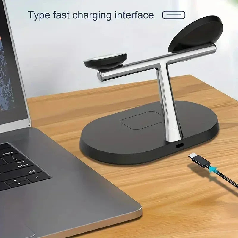 MagCharge Magnetic Wireless Charger Stand 3-In-1 For IPhone 12 Through 16 Pro Apple Watch And AirPods - 15W Fast Charging by Tech-Home Store
