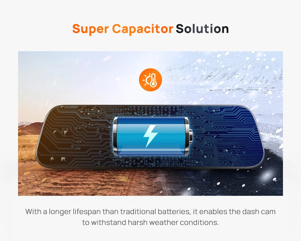 70mai Rearview Dash Cam S500 9.35'' Touch Screen 70mai S500 Car DVR 3K Super Capacitor Dual-Channel HDR Voice Control 24H Park by Tech-Home Store