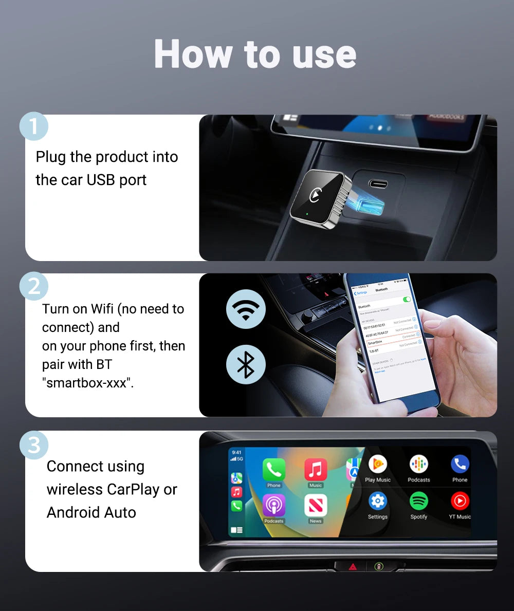 New Super Mini Carplay AI Box Wired to Wireless CarPlay/Android Auto 2in1 Box 5GHz WiFi5 for 99% Original Wired CarPlay/Auto Car by Tech-Home Store