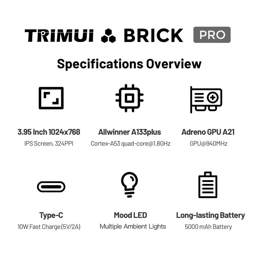 TRIMUI BRICK PRO Handheld Game Console 3.95'' IPS Screen RGB Top Light Dual Hall Joysticks A133P Linux 4.9 System 5000mAhGifts by Tech-Home Store