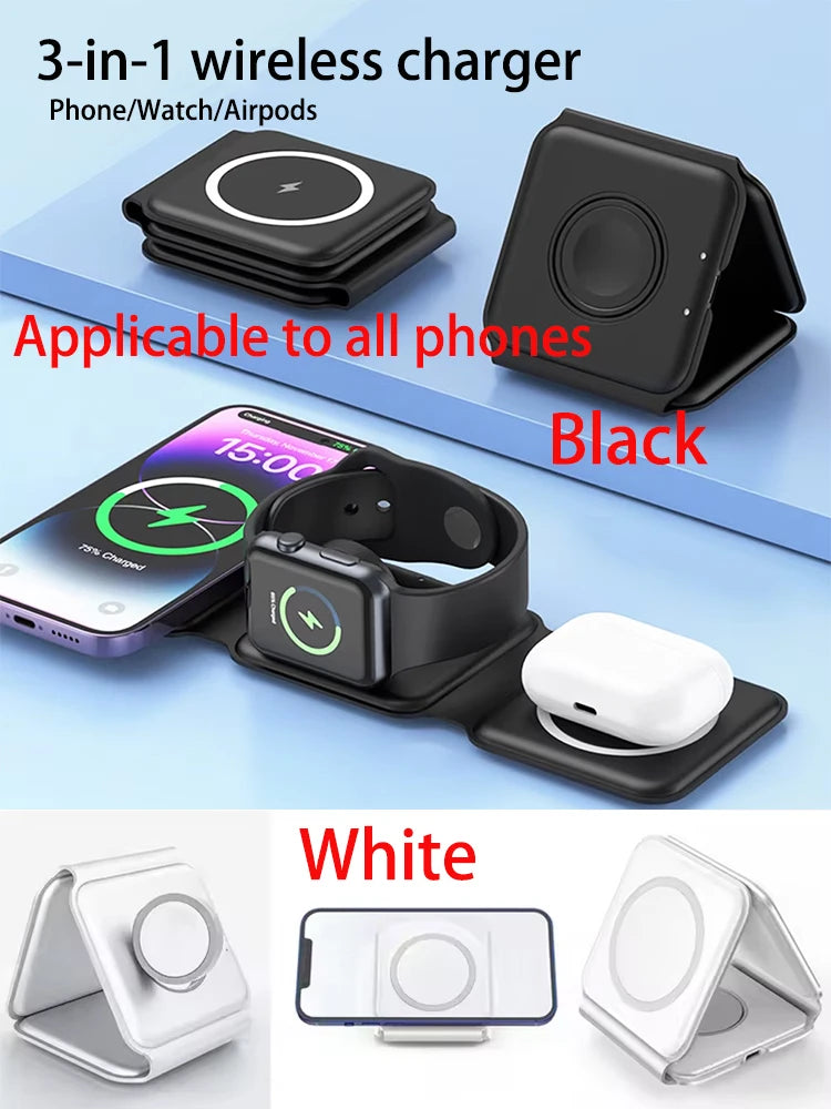 Qi2 SmartCharge 3 In 1 Wireless Charging Station Portable Foldable - Magnetic Alignment And 15W Fast Charging by Tech-Home Store