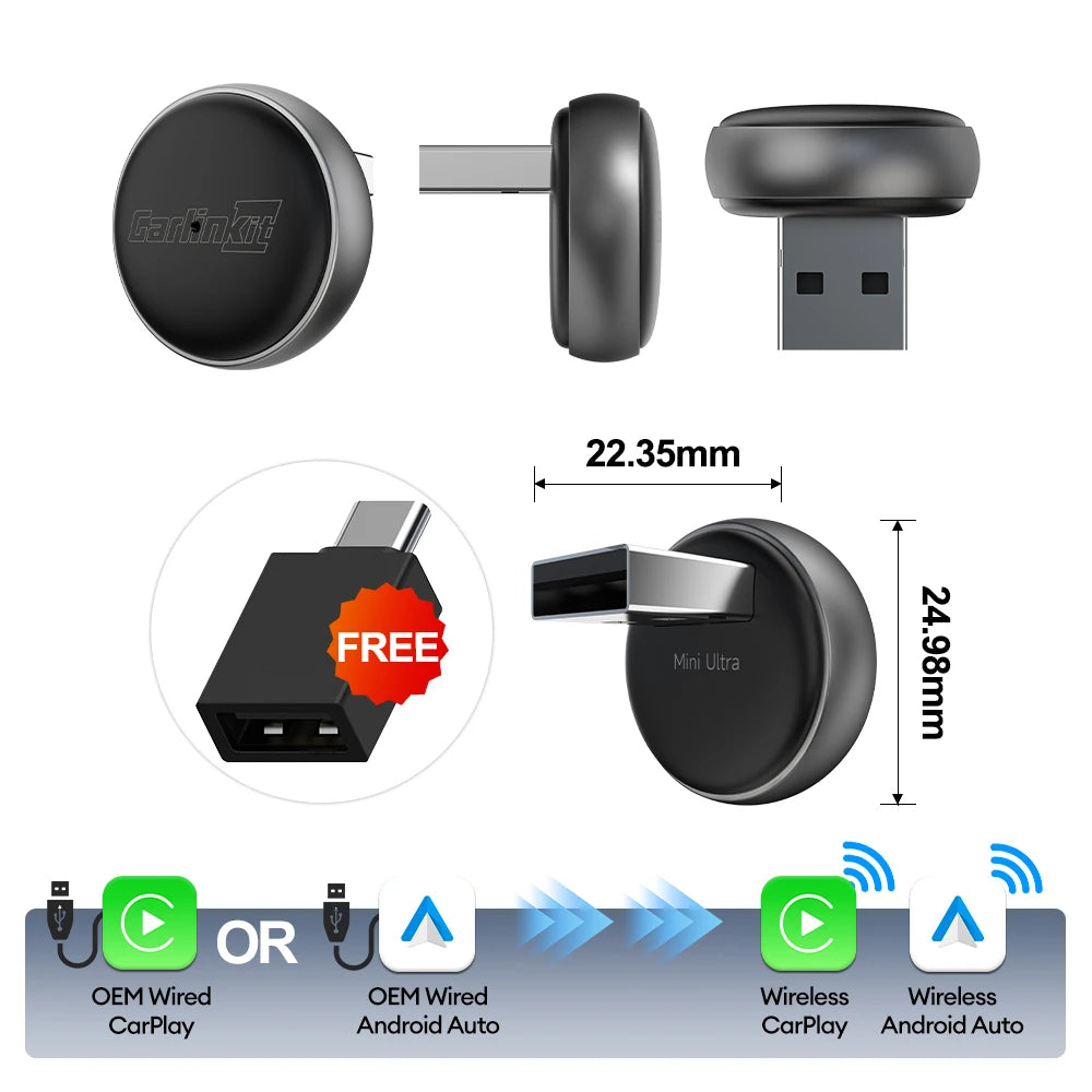 2 in 1 Car Kit 5.0 Ultra Wireless CarPlay Android Auto Adapter