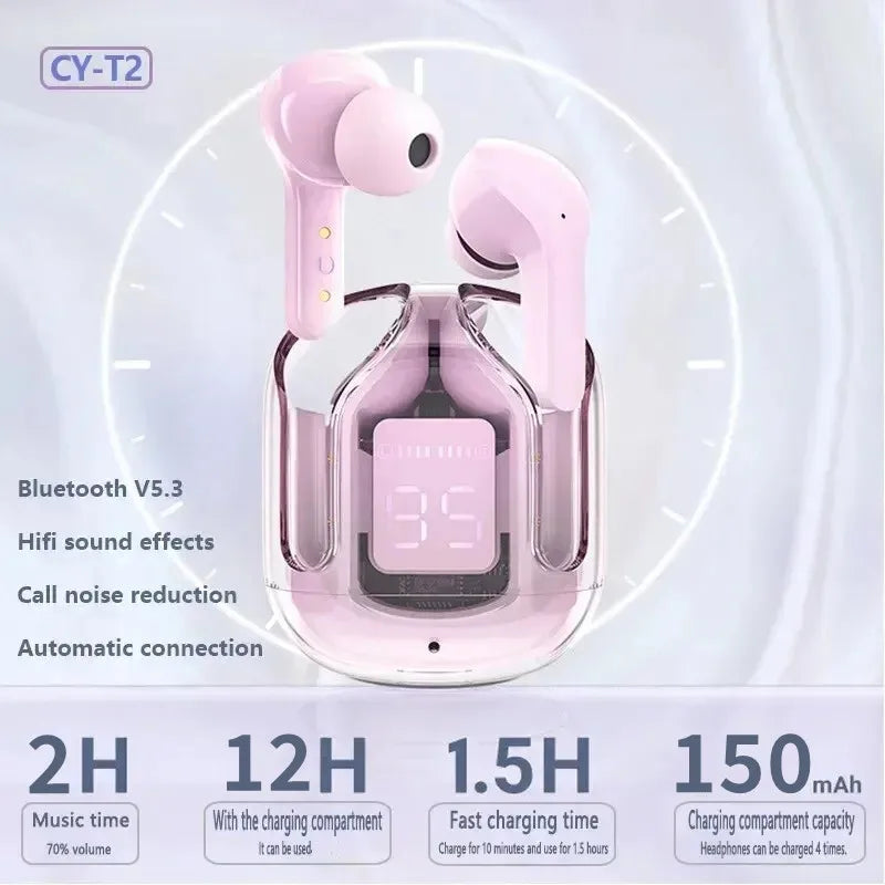 Original T2 Wireless Bluetooth Earphone Transparent HIFI Headphones by Tech-Home Store