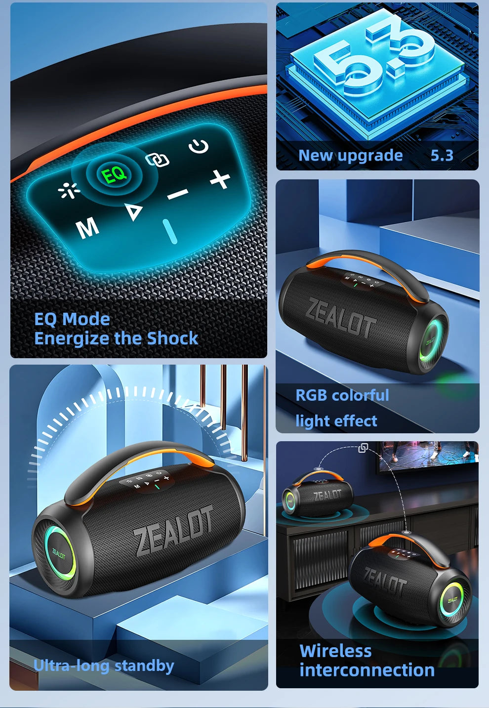 ZEALOT-P11 Bluetooth Speaker 50W Wireless Party Speaker with Bluetooth 5.4 Stereo Sound Comfortable handle Controllable Lightin Portable For Outdoors Long Battery Life by Tech-Home Store