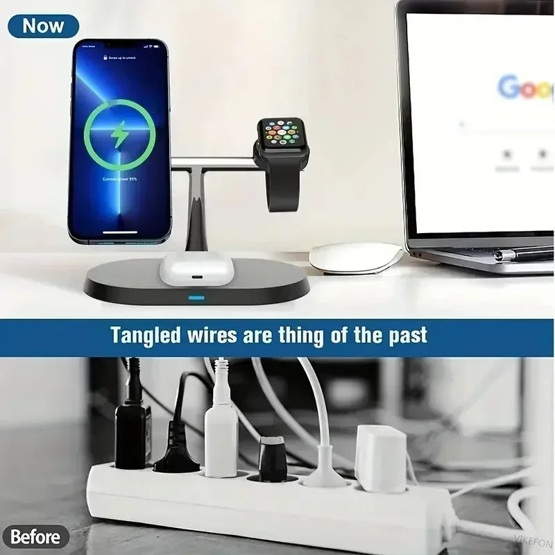 MagCharge Magnetic Wireless Charger Stand 3-In-1 For IPhone 12 Through 16 Pro Apple Watch And AirPods - 15W Fast Charging by Tech-Home Store