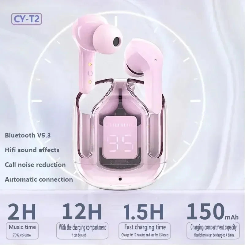Original T2 Wireless Bluetooth Earphone Transparent HIFI Headphones LED Power Digital Display Stereo Sound Earphones for Xiaomi by Tech-Home Store