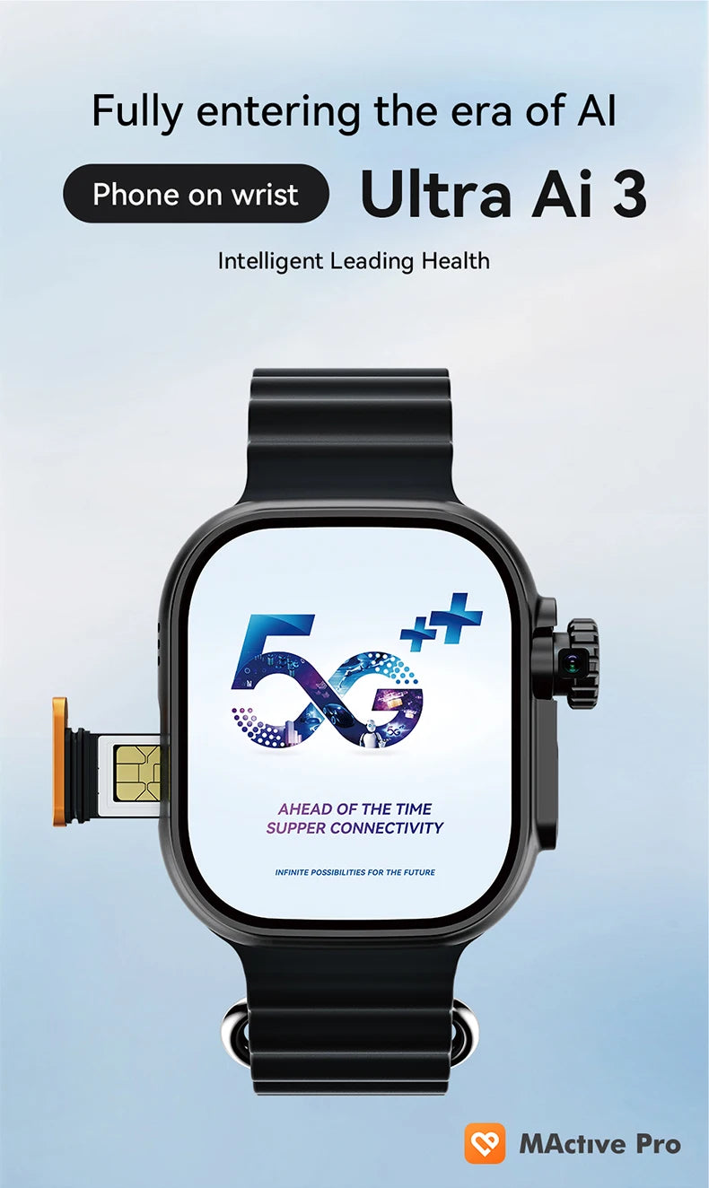 Microwear Ai3 Ultra Smartwatch 5G - 180 Degree Rotating Camera, 2.2 Inch AMOLED HD Display, GPS WiFi by Tech-Home Store