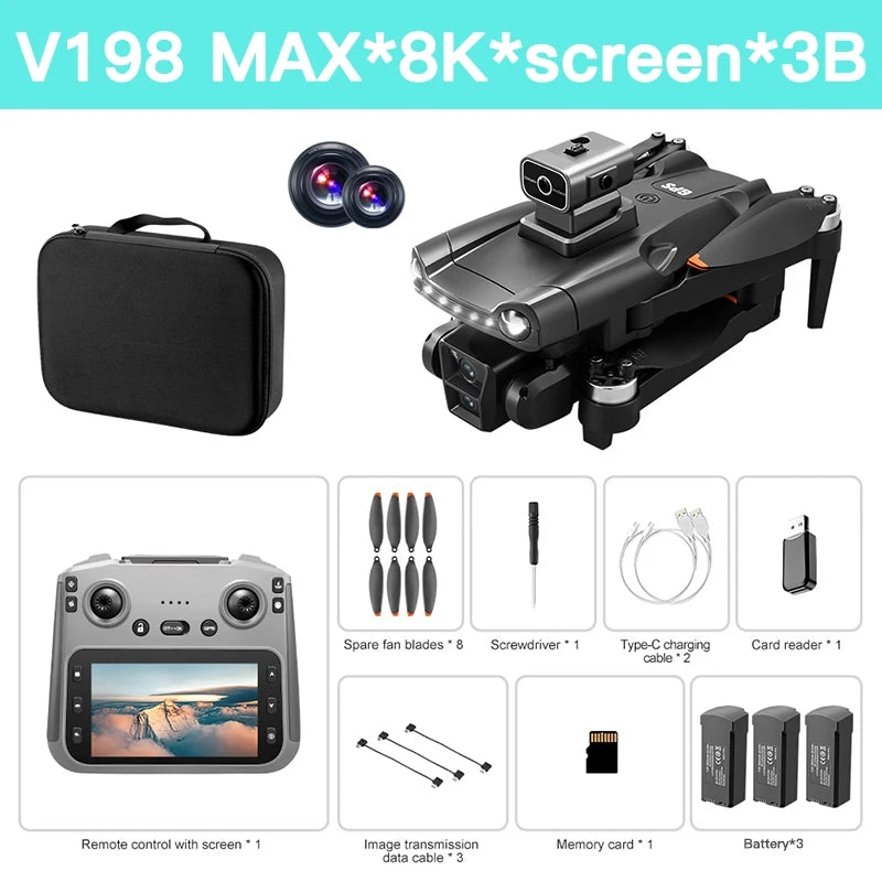 Lenovo V198 MAX GPS Drone 8K Profesional 4K HD Camera Brushless Laser Obstacle Avoidance Foldable Quadcopter Aerial Optical by Tech-Home Store