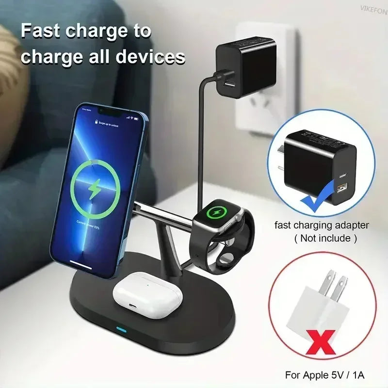 MagCharge Magnetic Wireless Charger Stand 3-In-1 For IPhone 12 Through 16 Pro Apple Watch And AirPods - 15W Fast Charging by Tech-Home Store