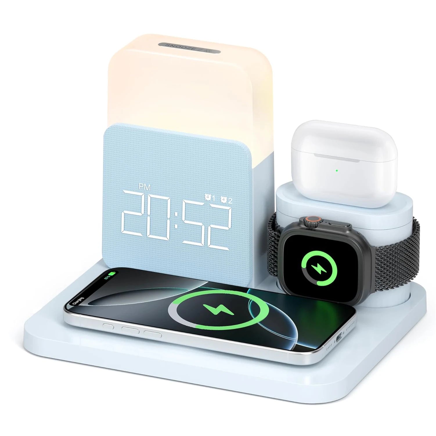 NovaCharge 7 In 1 MagSafe Alarm Clock Charger Wireless Station - Night Light Display With USB-C Quick Charge by Tech-Home Store