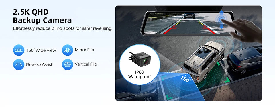 E-ACE 4K Dashcam 9.66'' Mirror Dash Car Camera 2.5K Rear Camera Support WIFI GPS ADAS Touch Screen Video Recorder Black Box by Tech-Home Store