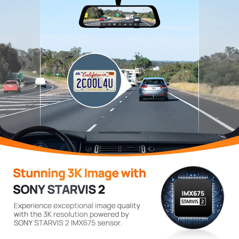 70mai Rearview Dash Cam S500 9.35'' Touch Screen 70mai S500 Car DVR 3K Super Capacitor Dual-Channel HDR Voice Control 24H Park by Tech-Home Store